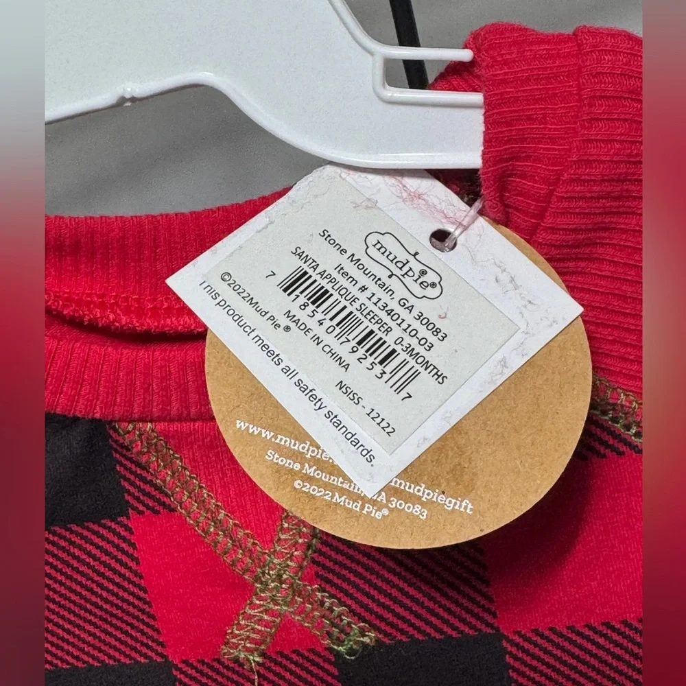 Mud Pie Santa Christmas Boy Girl Cookies One Pc Red Black Plaid Sleeper 0-3m NWT